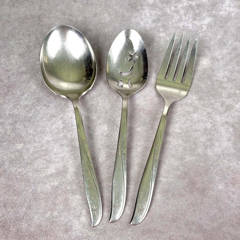 Oneida Community Stainless Twin Star Serving Slotted Spoon Ladle Fork 3 pc Set